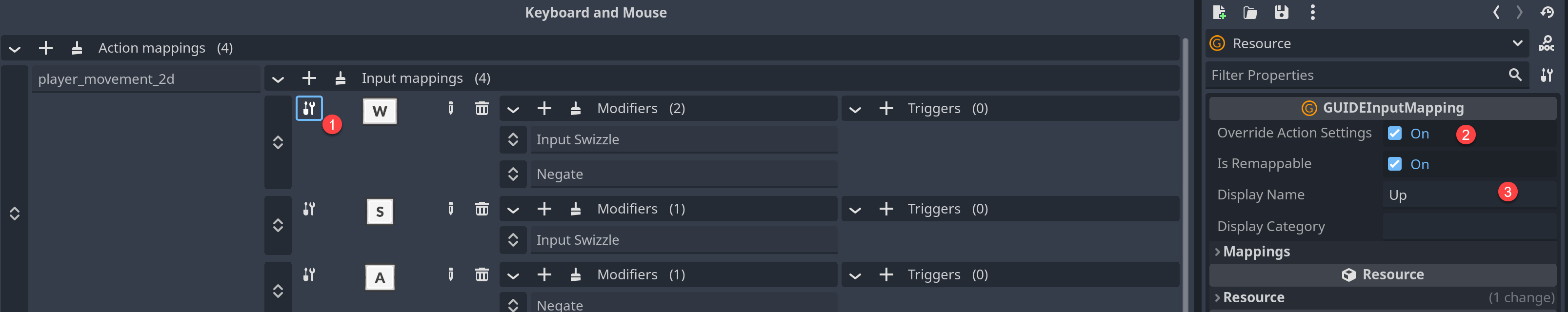 Remapping settings