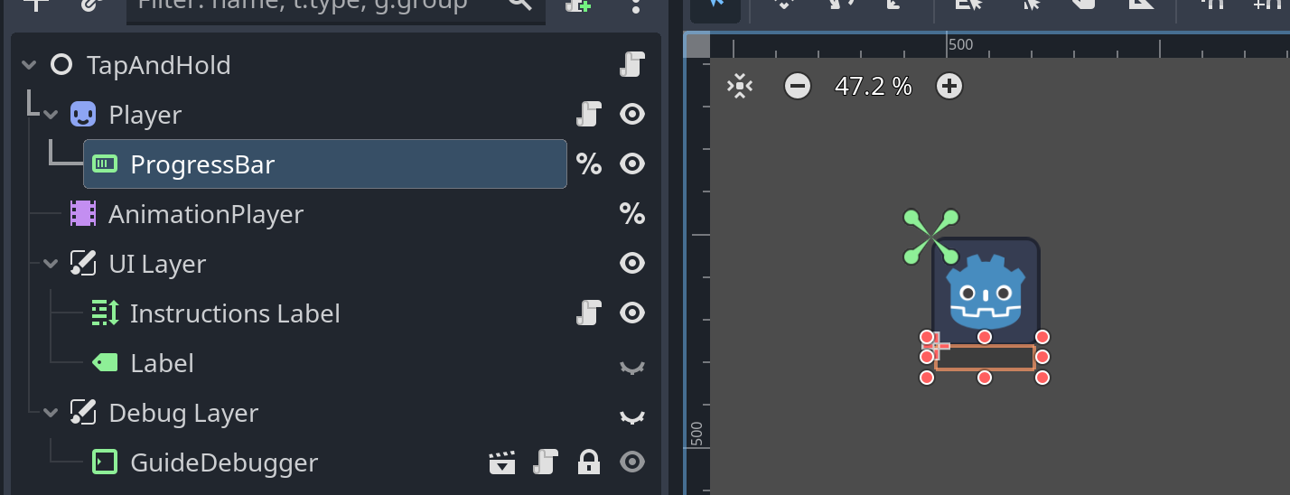 The progress bar node in the scene tree